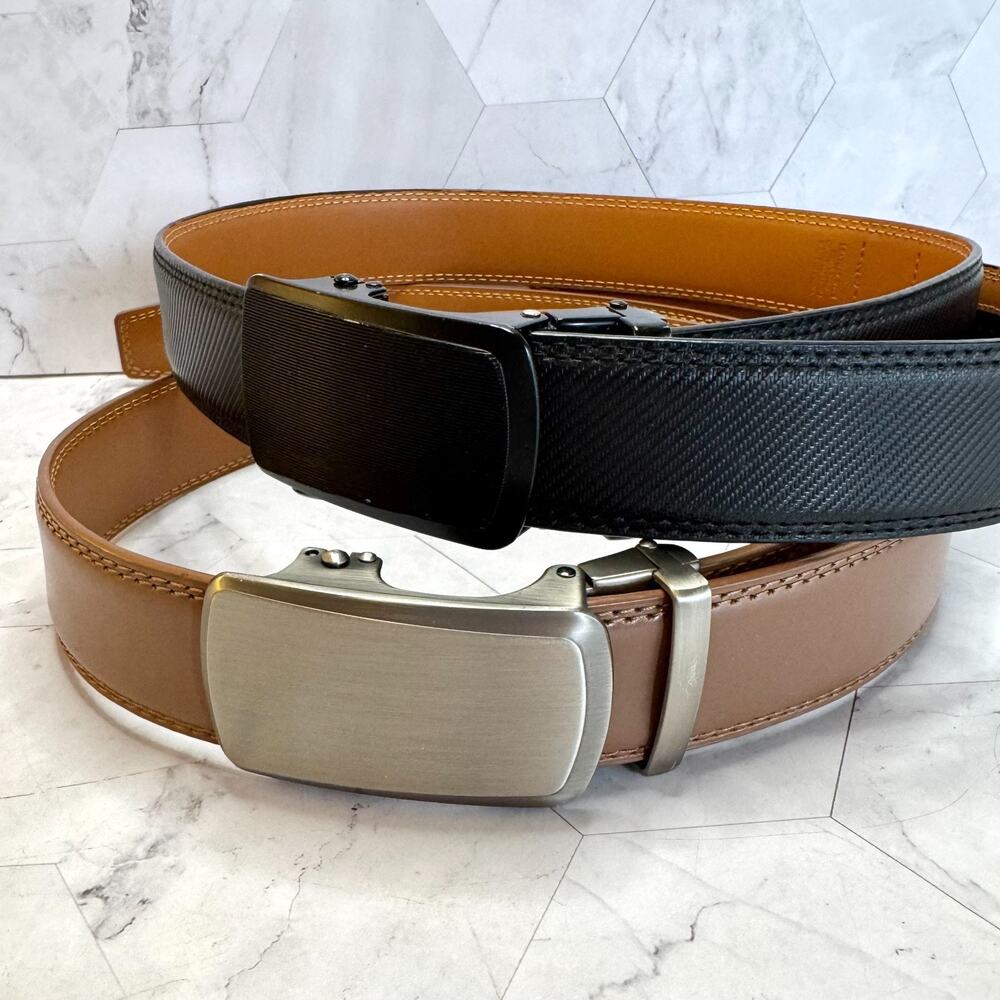 Bulliant Belts Ratchet Set of 2 Sliding Mens 36 Adjustable Black & Brown EUC